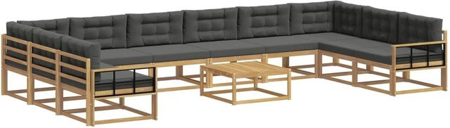 vidaXL Outdoor-Sofagarnitur aus massivem Akazienholz mit 11 Kissen in Anthrazit und Weiß - Bild 1