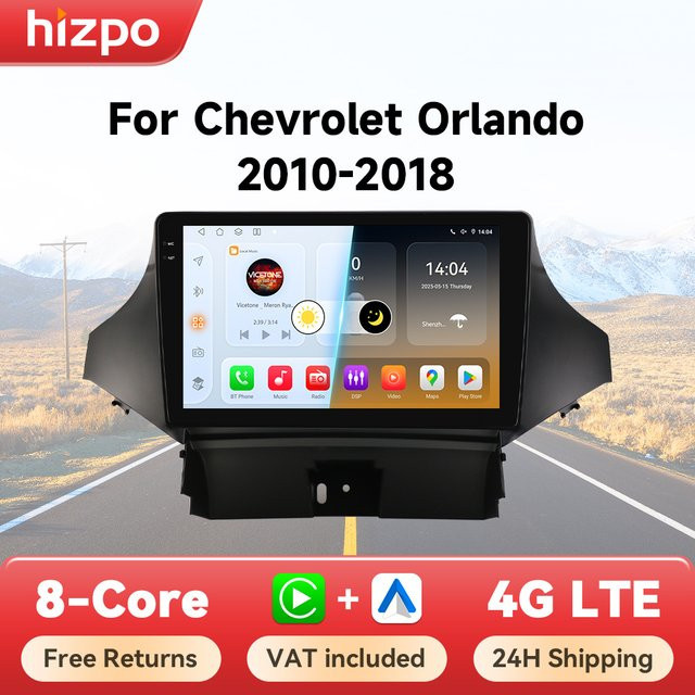 Hizpo Android 14 Stereo Multimedia Player für Chevrolet Orlando 2010-2018 mit QLED Display, GPS, 4G, CarPlay und 360 Kamera Unterstützung in Schwarz - Bild 1
