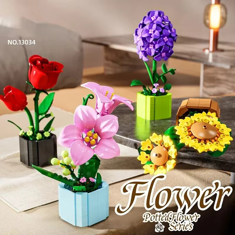 MJ BLOCK Sonnenblume Lilie Flieder Rose, Modell-Bausteine, Baukasten - Bild 2