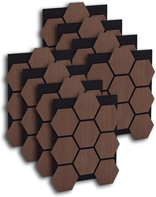 Homestyle4u Akustikpaneele Hexagon aus Holz und Filz in Braun, 8 Stück, B: 76 cm, H: 62 cm - Bild 1
