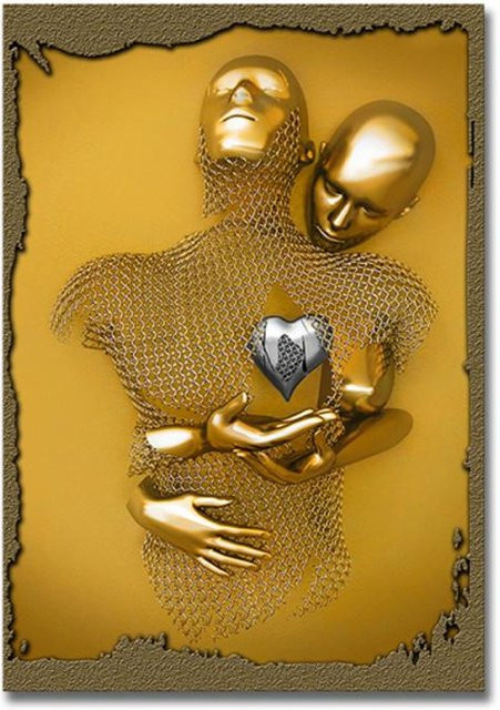 DIMENGQI Moderne Abstrakte Wandkunst aus Metall und Leinwand in Gold, Silber und Grau, B/H: 30 x 20 cm - Bild 1