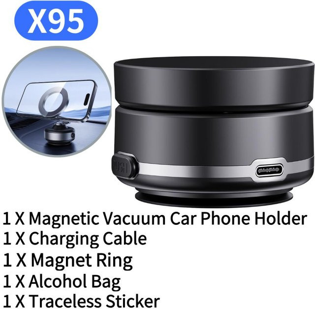 JOCESTYLE Magnetischer elektrischer Vakuum-Autohalter für Handys, 360 Grad drehbar und wiederaufladbar, Schwarz - Bild 1