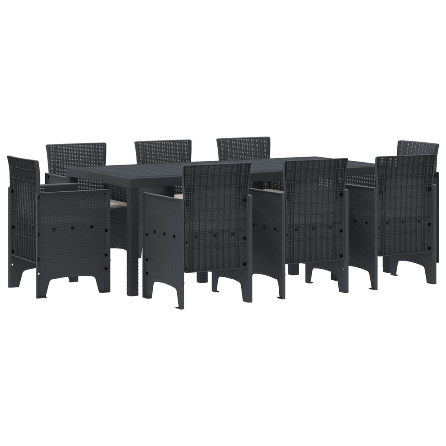 vidaXL 9-tlg Garten-Essgruppe aus Polyrattan mit Kissen in Anthrazit - Bild 2