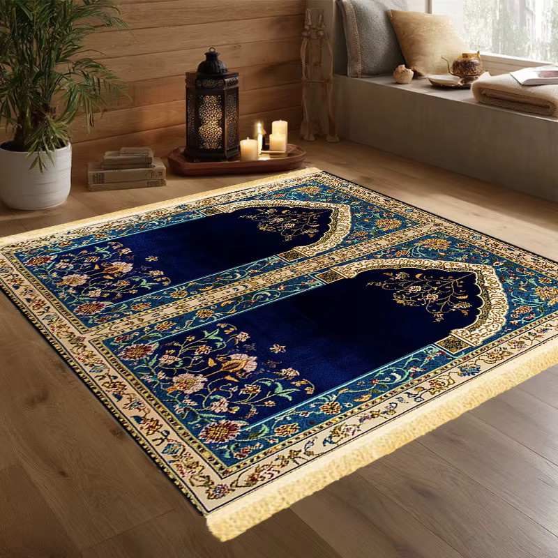 VIKAMA Islamische Gebetsmatte in Blau-Gold mit orientalischem Ornament, B/H: 110 x 180 cm - Bild 2