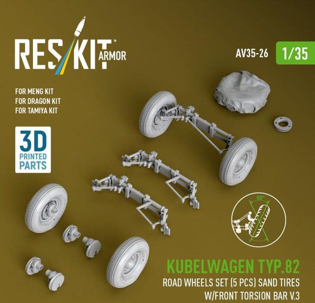 ResKit Models Kubelwagen typ.82 Road wheels set, 5-teiliges Set, 3D Printed - Bild 1