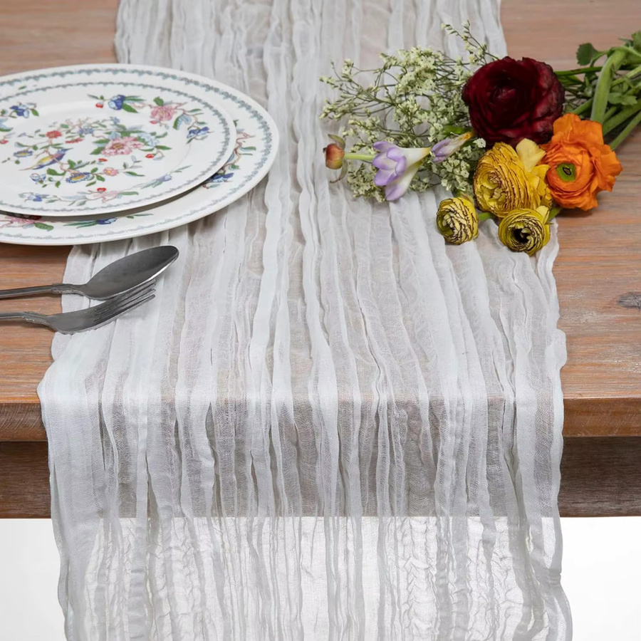 Tanmeluo Tischläufer aus Gaze in Salbeigrün, halbtransparente Vintage-Tischdekoration für Hochzeiten und Partys, Länge: 300 cm, Breite: 90 cm - Bild 1