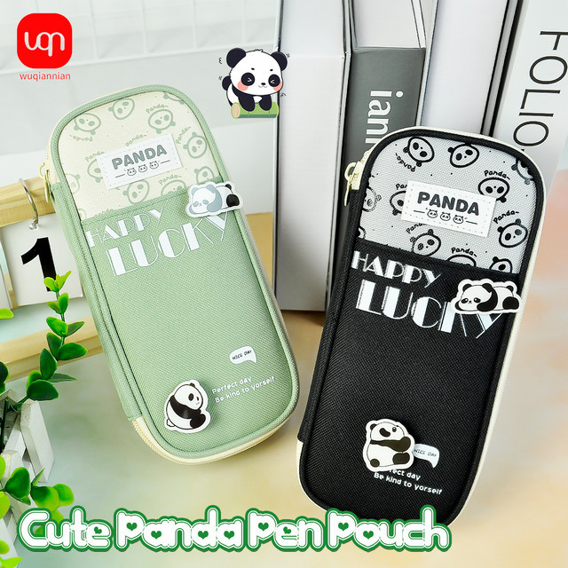 WQN-1PC Minimalistisches Panda-Federmäppchen aus Leinen in Grün mit großem Fassungsvermögen für Schule und Büro - Bild 1