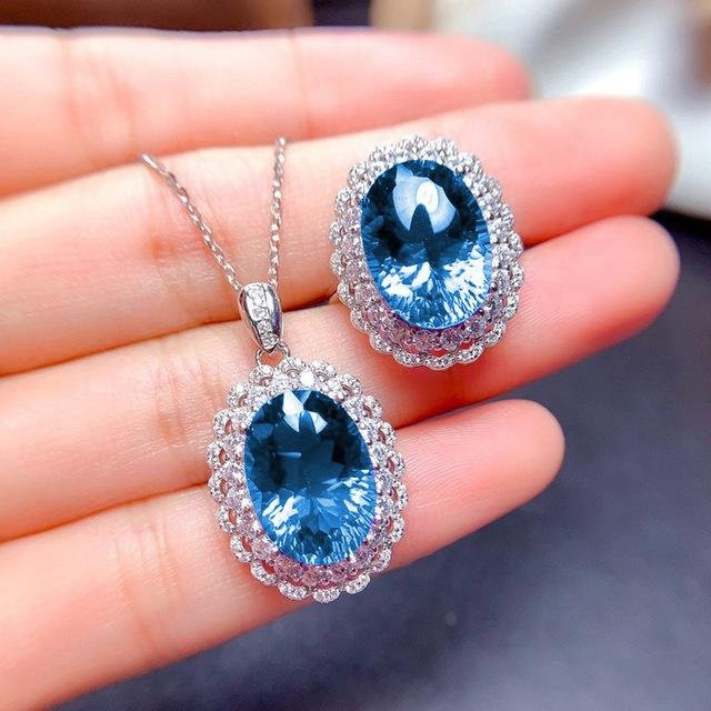 Schmuckset 925 Silber, Blautopas, Zirkonia, Damen - Bild 1