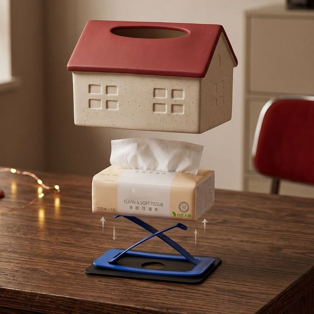 Handbemalte Keramik-Taschentuchbox in Hausform, rote Papierbox für Wohnzimmer, Küche und Bad - Bild 1
