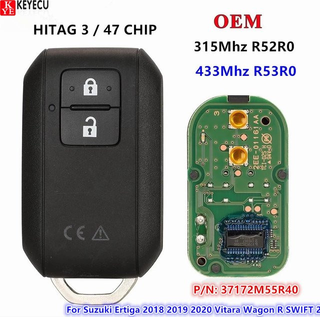 KEYECU Original Keyless Smart Card für Suzuki Ertiga, Vitara, Wagon R und Swift, 2 Tasten, Schwarz, 315/433 MHz ID47 37172M55R40 - Bild 1