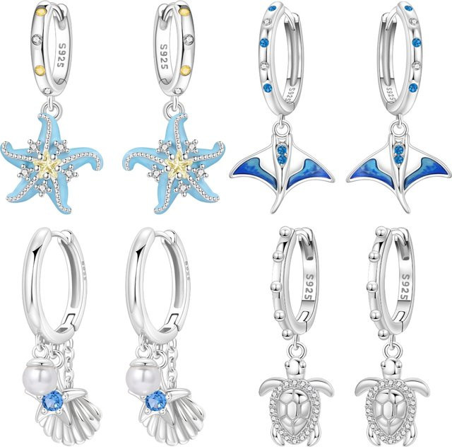 Cycuff Ohrringe, 925 Silber, Blau, Seestern, Damen - Bild 1
