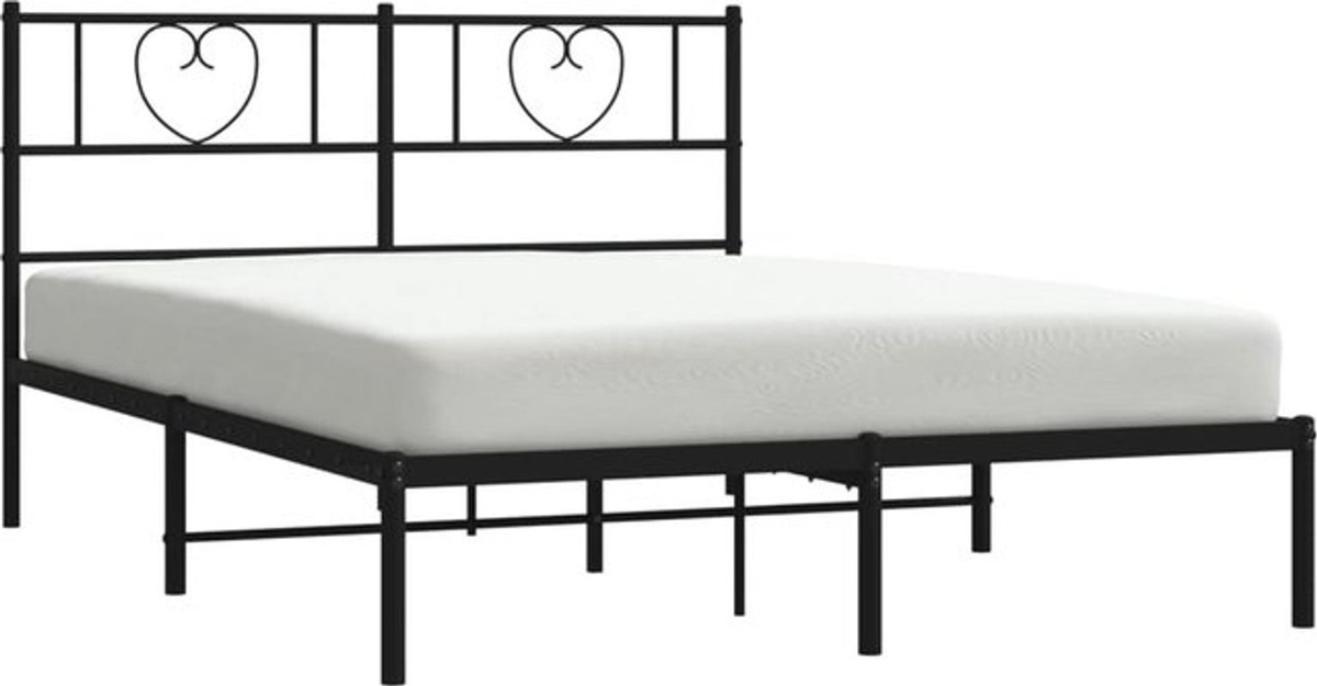 Vidaxl Metallbett mit Kopfteil in Schwarz, B/T/H: 140 x 190 cm - Bild 1