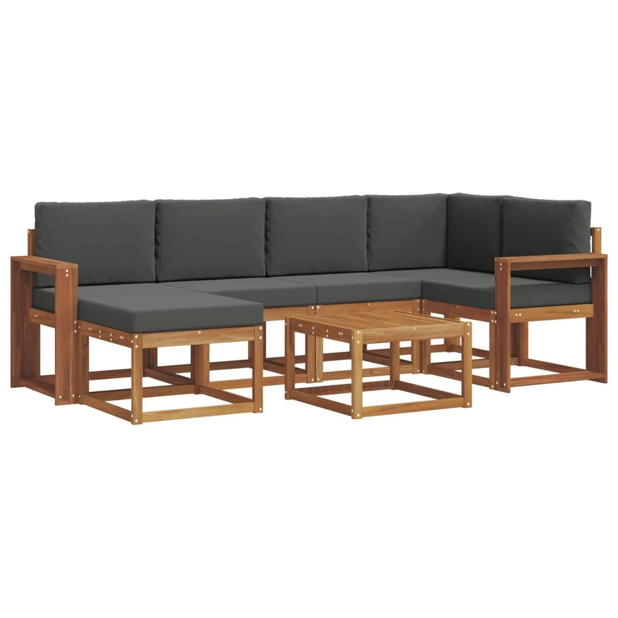 vidaXL Outdoor-Sofagarnitur aus Akazienholz in L-Form mit 7 Teilen, inklusive Kissen und Couchtisch, Farben: Natur und Anthrazit - Bild 2