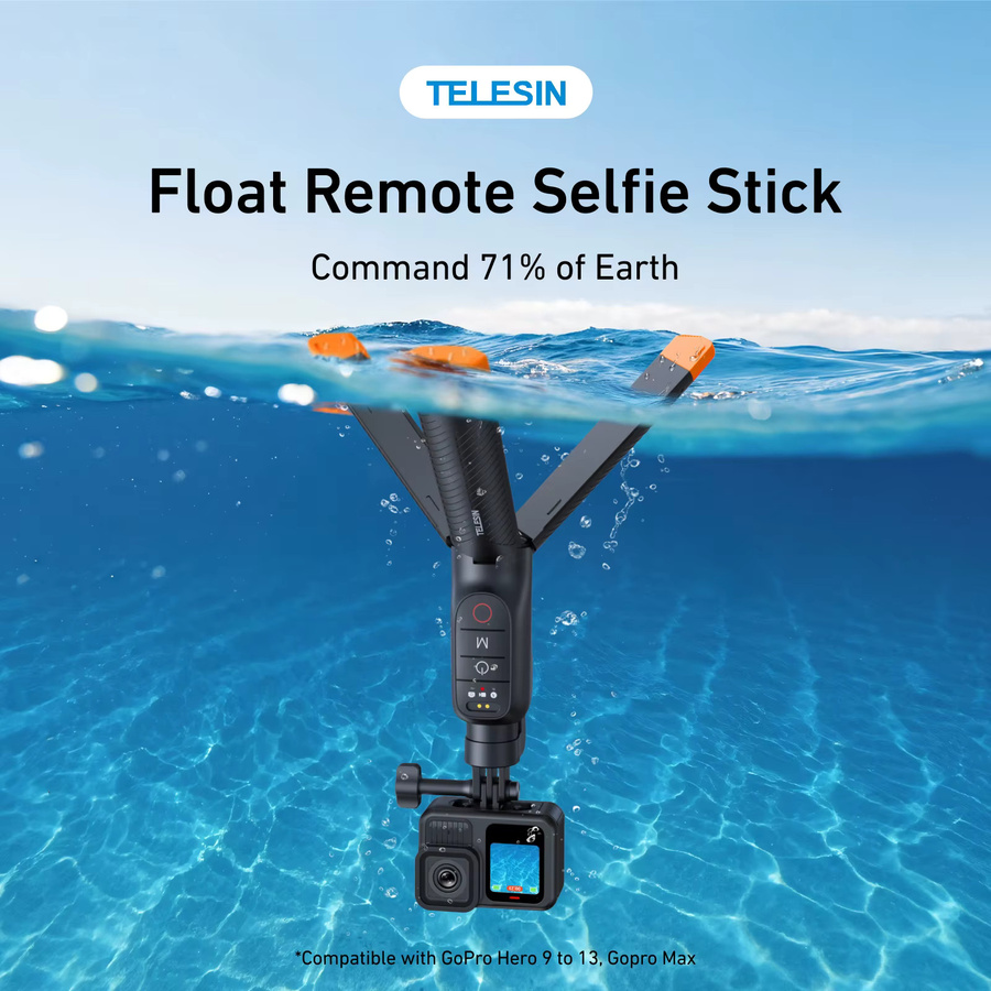 TELESIN 3-in-1 Unterwasser-Selfie-Stick-Stativ mit Fernbedienung, ausziehbar und wasserdicht, Auftriebsstab für GoPro Hero 9 10 11 12 13 Max, Schwarz - Bild 2