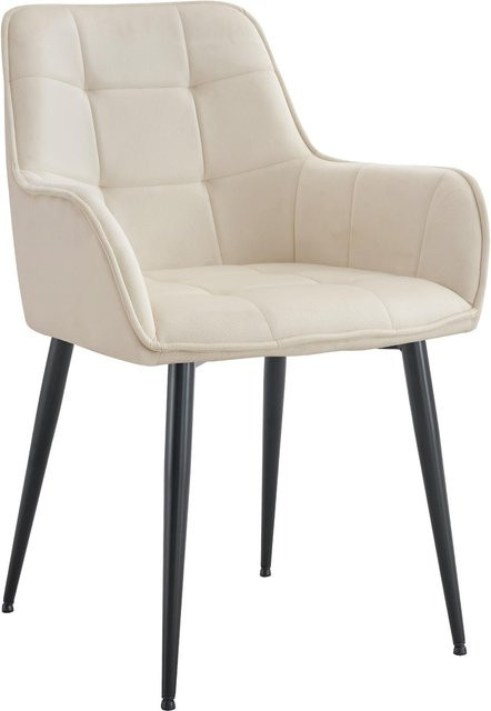 CLP Esszimmerstuhl Ferndale als gesteppter Sessel mit Samtbezug und Metallbeinen in Beige - Bild 1