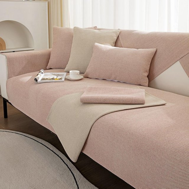 Rutschfester Sofabezug aus Baumwolle und Leinen in Pink, einfarbig und modern, Breite: 160 cm, Tiefe: 90 cm - Bild 1