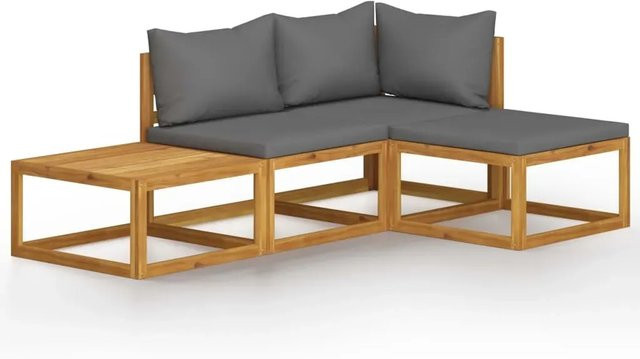 vidaXL 4-tlg. Garten-Lounge-Set aus massivem Akazienholz mit dunkelgrauen Auflagen in L-Form - Bild 1