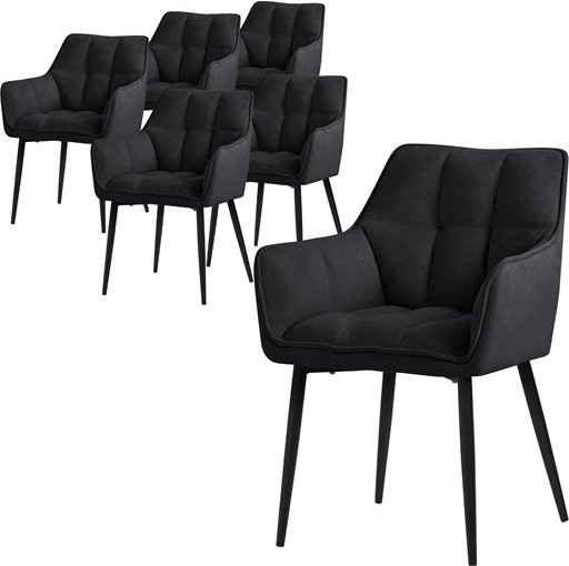 6er Set Esszimmerstühle ML-Design aus Frotteestoff in Schwarz mit Armlehnen und gepolsterter Sitzfläche - Bild 1