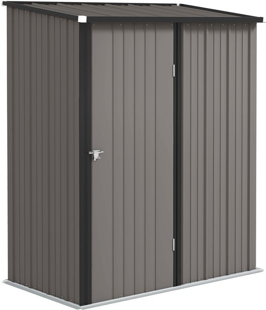 Outsunny Metall Gerätehaus Hellgrau mit Pultdach und abschließbarer Tür, wetterfester Geräteschuppen aus verzinktem Stahl, B/T/H: 161,5 x 94,5 x 196 cm - Bild 1