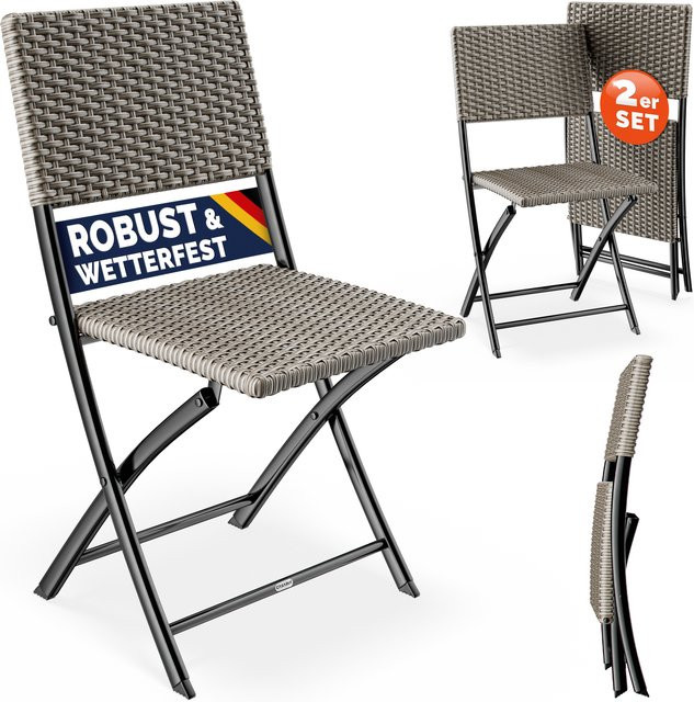 Casaria Polyrattan Klappstühle Rom 2er-Set in Beige - Bild 1