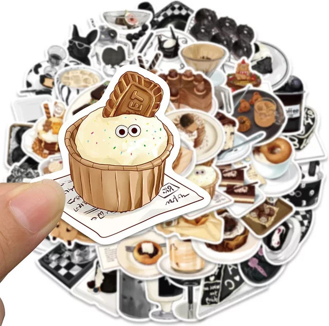50 Stück Vintage Kaffee und Cupcake Dessert Aufkleber, wasserfeste Vinyl-Sticker in Multicolour für Wasserflaschen, Laptops und Spielzeug - Bild 1