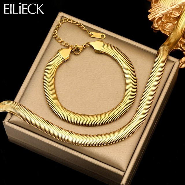EILIECK Schmuck-Set, Schlange Kette und Armband, Edelstahl, Gold, Damen - Bild 1