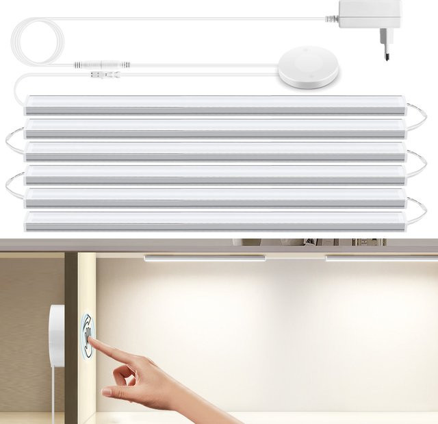 Rybakov LED Unterschrank Lampe aus Holz in Weiß mit Bewegungsmelder, Touch-Funktion und dimmbarer Lichtfarbe Warmweiß/Kaltweiß - Bild 1