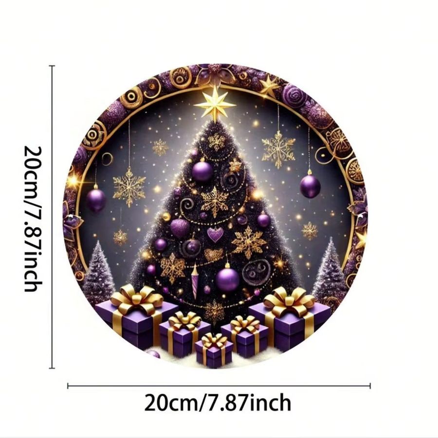 CIFBUY Weihnachtsbaum Wandschild aus Metall in Lila und Multicolor, runde Plakette für Innen- und Außenbereich, Durchmesser: 20,3 cm - Bild 3