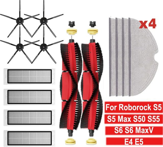 Zubehör-Set für Roborock S5 Max S50 S55 S6 Pure E4 und Xiaomi Robot 1S mit Bürsten, Wischmopps und Hepa-Filtern aus Kunststoff - Bild 1