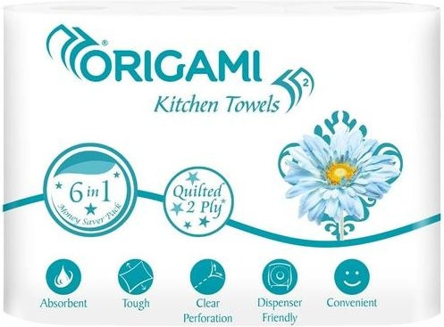 Origami Küchenrolle 2-lagig in Weiß, 6er Pack mit insgesamt 360 Blatt - Bild 1