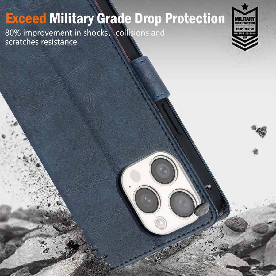Luxus Business Brieftasche aus Leder für iPhone 17 16 15 14 13 12 11 Pro Max Plus SE3 mit magnetischem Flip und Kartenfächern in Blau - Bild 3