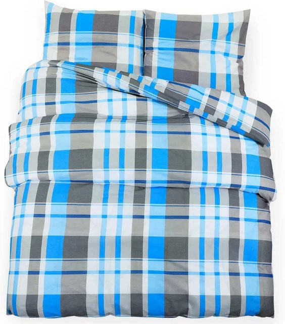 vidaXL Bettwäsche-Set aus Baumwolle in Blau und Grau, bestehend aus Bettbezug und Kissenbezügen, B/T/H: 200 x 200 cm und 80 x 80 cm - Bild 1