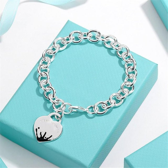 FFJB Armband, Herzform, Legierung, Emaille Anhänger, Weiß, Damen, 20 cm - Bild 1