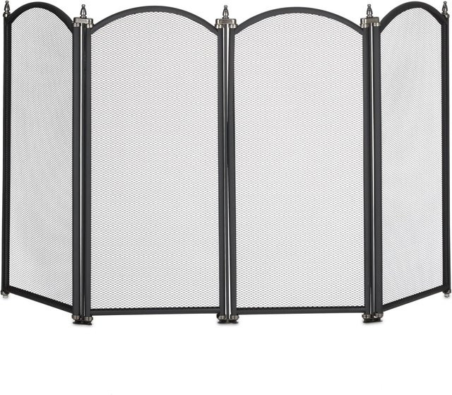 Relaxdays Funkenschutzgitter aus Schmiedeeisen und Aluminium, vierteilig, faltbar, freistehend, Schwarz und Silber, B: 54 cm, H: 97,5 cm, T: 1,5 cm - Bild 1