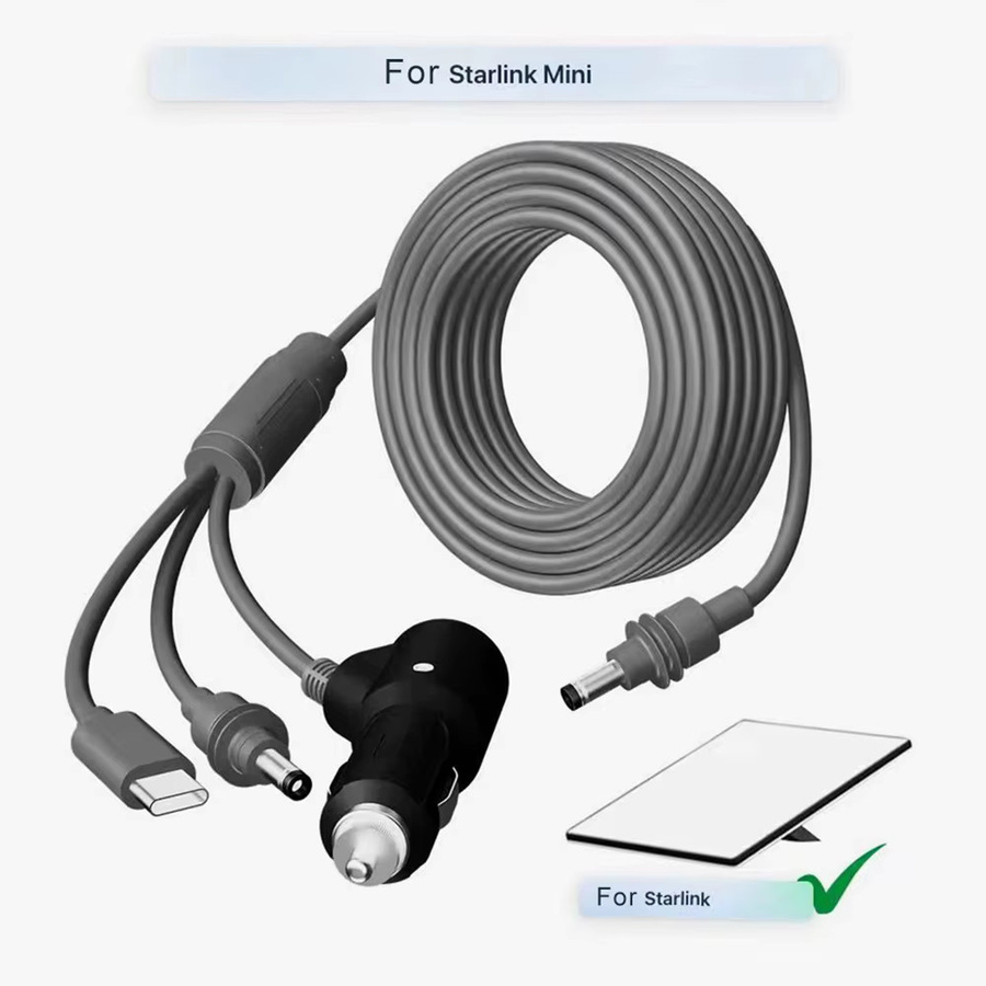 SZKOSTON 3 in 1 DC Auto Power Kabel mit Schalter Typ-C zu Mini DC für Starlink Mini, 12V Zigarettenanzüger Stecker, Schwarz - Bild 2