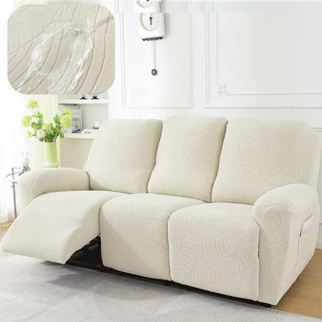 Elastischer Jacquard-Sofabezug für 1-Sitzer Liegesessel von MILU in Beige mit floralem Design - Bild 1