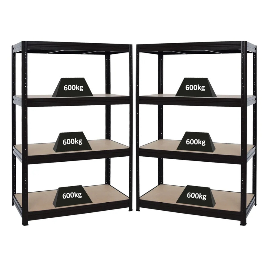 PROREGAL 2er-Set Profi-Schwerlastregal DINO Schwarz, H x B x T: 180 x 120 x 60 cm, Fachlast 600 kg, mit verstellbaren MDF-Holzböden - Bild 2