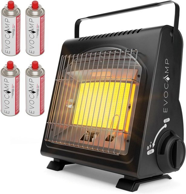 Evocamp Tragbare Camping Gasheizung 1,7 kW mit Piezozündung inklusive 4 Gaskartuschen à 227 g - Bild 1