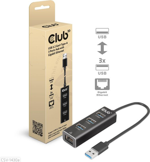 Club3D CSV-1430A USB 3.2 Gen 1 auf RJ45 Ethernet Adapter Schwarz - Bild 2