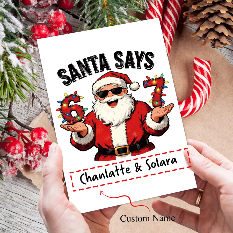Weihnachtsgrußkarte mit individuellem Namen und lustigem Meme-Design in Mehrfarbig, innen leer für deine persönlichen Notizen - Bild 4