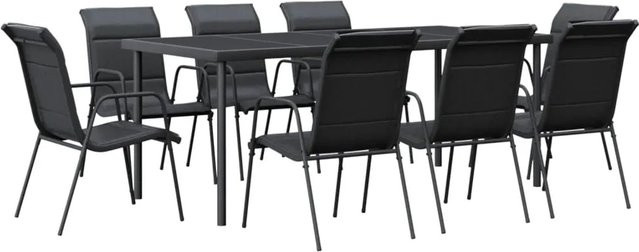 vidaXL Garten-Essgruppe Modell 5, 9-teiliges Set aus Stahl und Textilene in Schwarz und Anthrazit - Bild 1