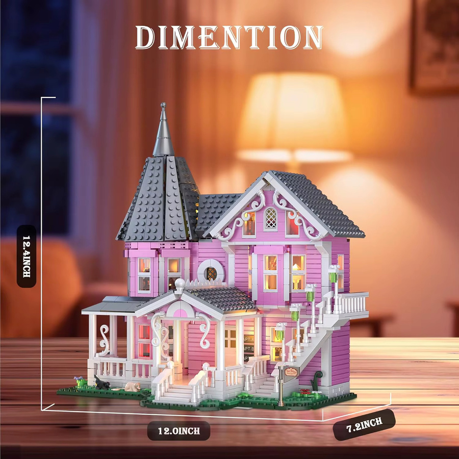 Pink Palace Apartment Building Set, Bausteine, 1349 Teile, mit Lichtern, ab 6 Jahren - Bild 6