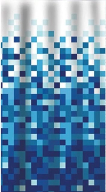 Euroshowers Duschvorhang Pixelmuster Blau aus Polyester mit 12 Ringen, B: 180 cm, H: 200 cm - Bild 1