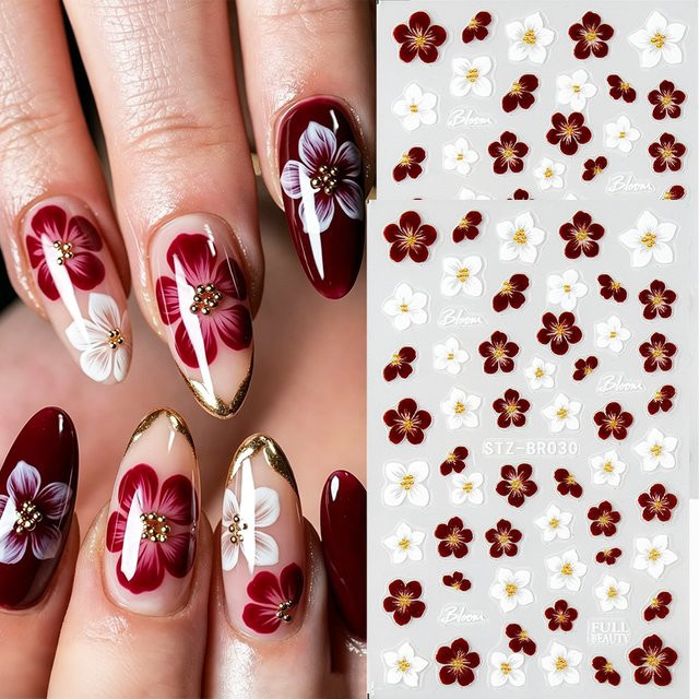 Full Beauty Nagelaufkleber, Kirschblüten, Rot-Weiß, Glänzend, 2 Stück - Bild 1