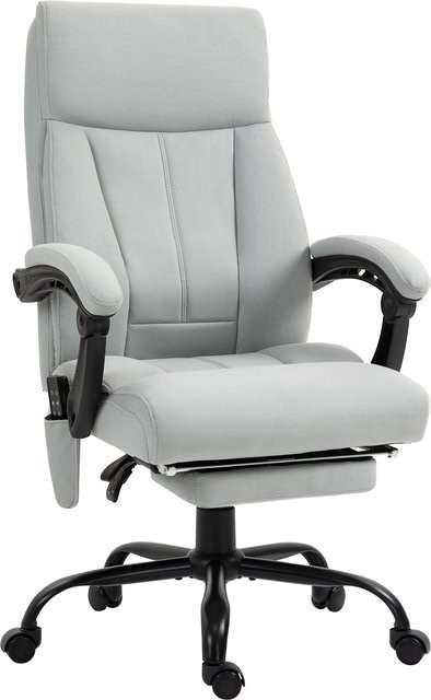 Vinsetto Massage Bürostuhl Hellgrau mit Liegefunktion, ergonomischer Chefsessel mit Fußstütze und Kopfstütze, höhenverstellbar und drehbar für Büro & Homeoffice - Bild 1