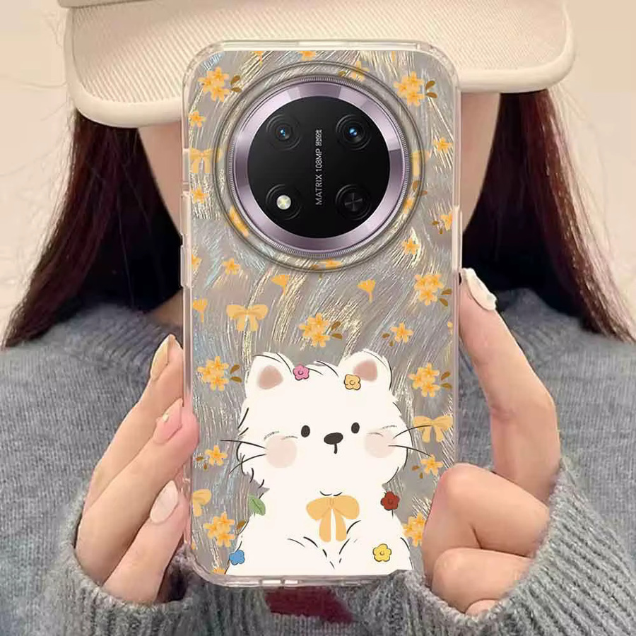 FunYudas Handyhülle mit Cartoon Katze und Blumen Design für Honor X9c X9b X9a X8a X8b X7c X6c Smart Pro Magic7 6 5 70 Lite in Schwarz - Bild 2
