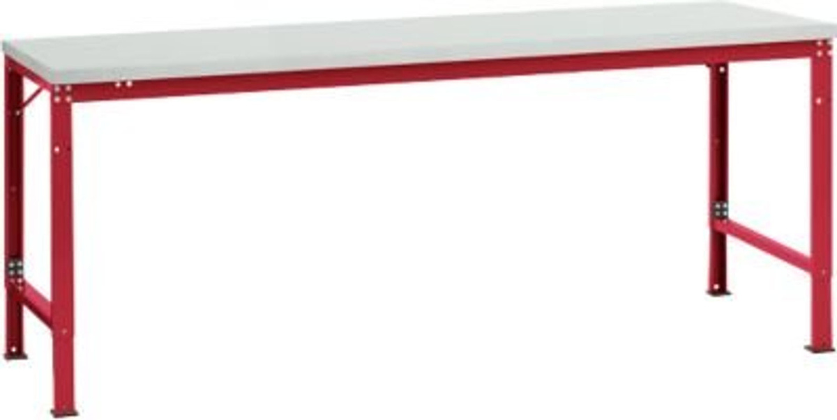Manuflex Arbeits-Grundtisch UNIVERSAL Spezial mit Melaminplatte, Farbe: Rubin-Rot und Lichtgrau, B/T/H: 200 x 100 x 72,2-102,2 cm - Bild 2