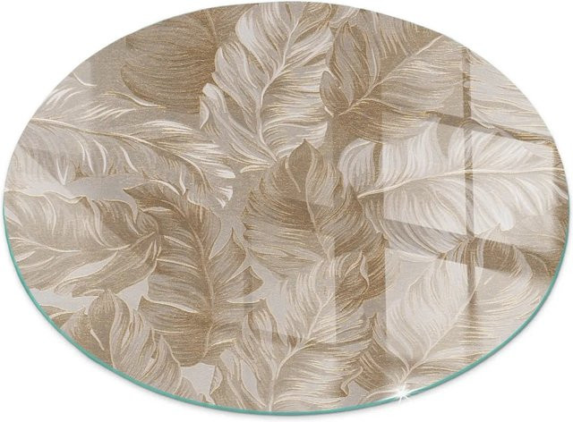 Tulup Glasplatte für Kamin mit Blättermuster in Beige, Rund, Durchmesser: 60 cm - Bild 1
