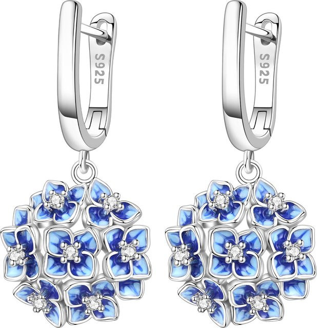 Cycuff Ohrringe, 925 Sterlingsilber, blaue Hortensienblume, Tropfenohrringe - Bild 1