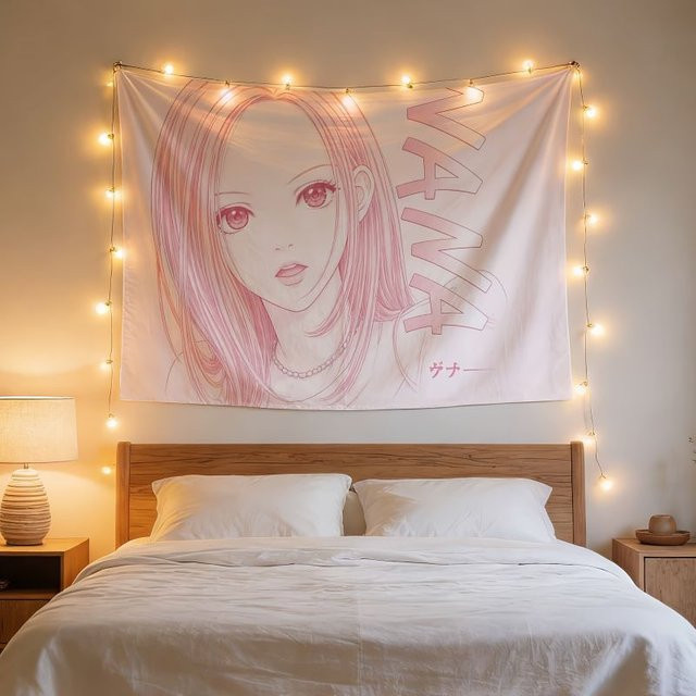 VIKAMA Anime Wandteppich in Rosa mit Abstract Portrait Linienkunst als moderne Wanddekoration für dein Wohnzimmer oder Schlafzimmer, B: 60 cm, H: 40 cm - Bild 1